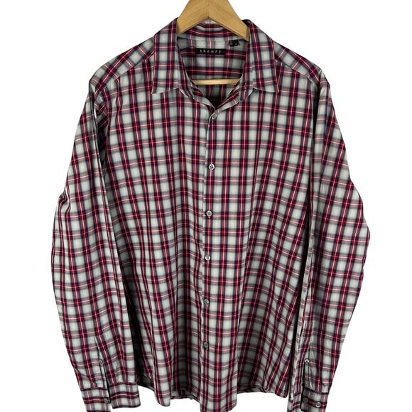 Theory Men’s Button Up Casual Shirt Long Sleeve Red Plaid Size XL Elevated Basic - Picture 1 of 10